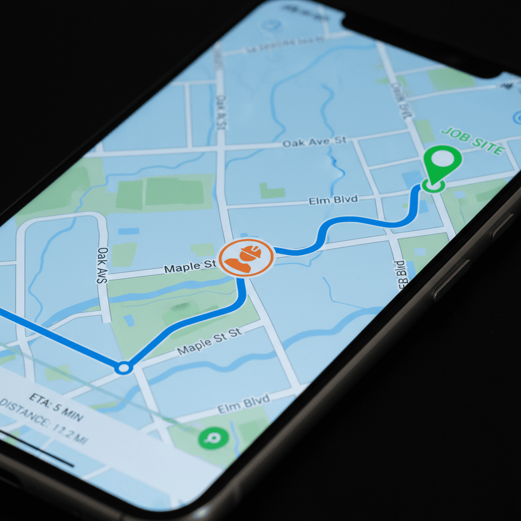 Phone showing engineer live tracking
