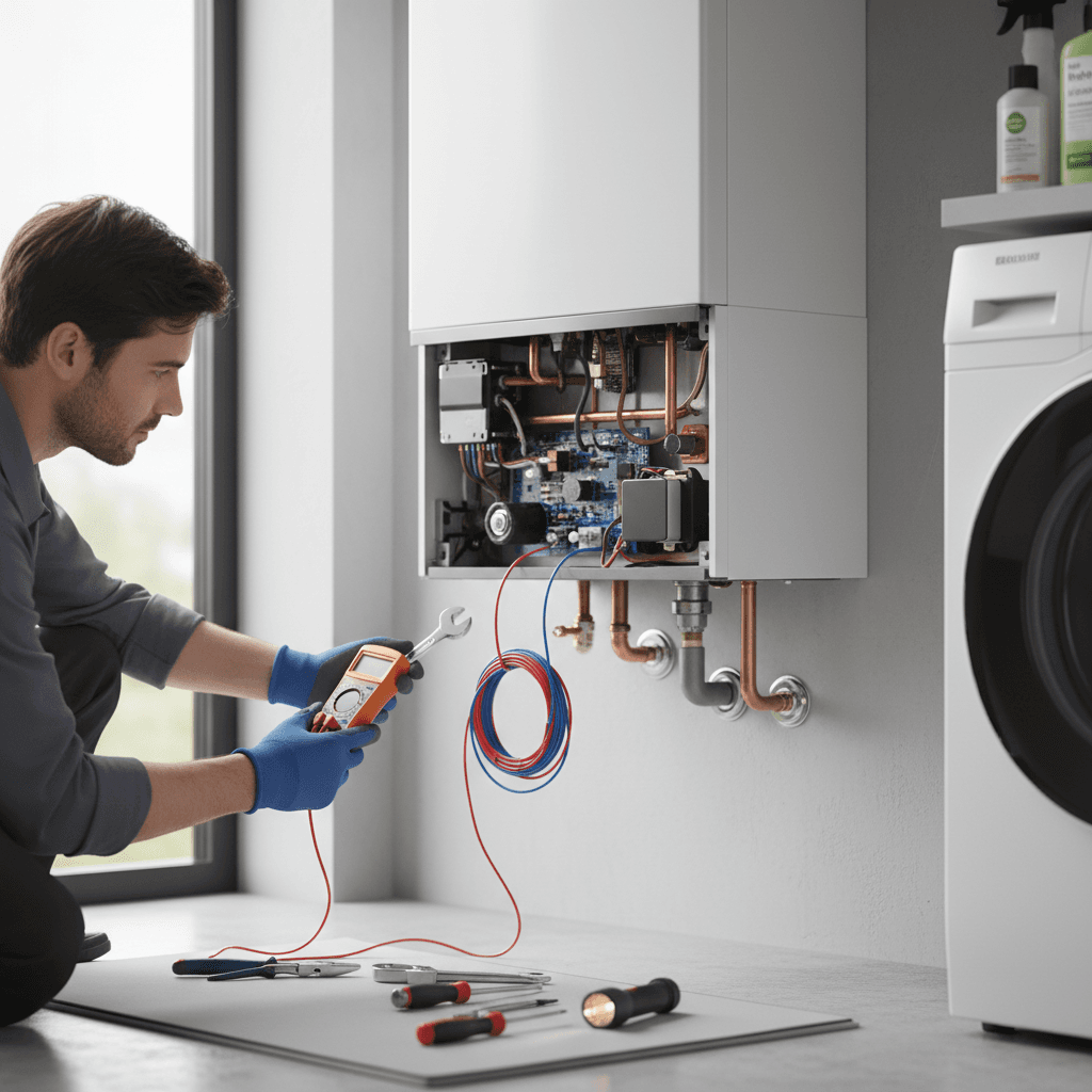 Engineer repairing a boiler